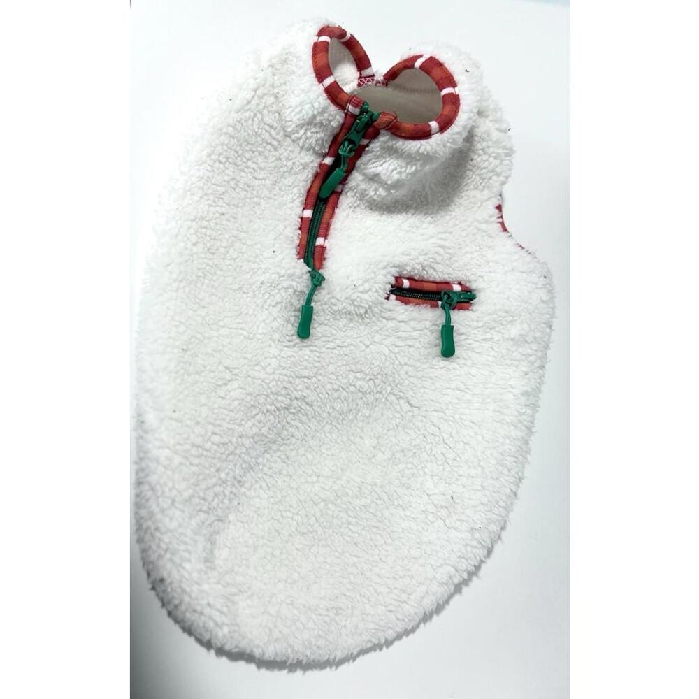 NEW Dog Vest Holiday Theme Christmas White Fuzzy Zipper Pockets Candycane Medium